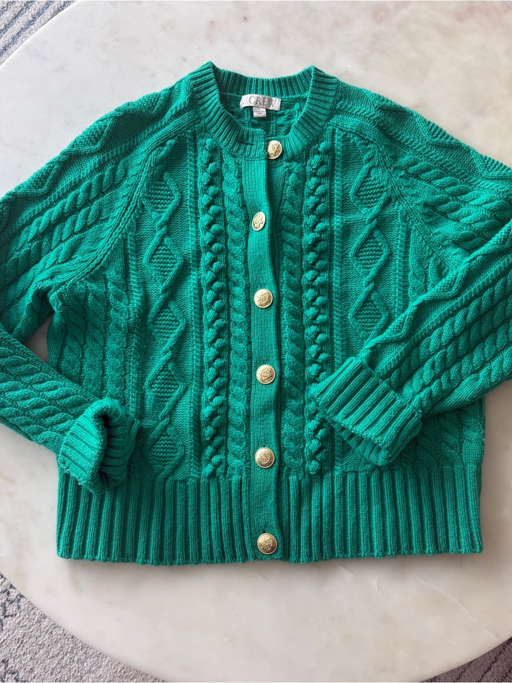 J. Crew Emerald Green Cable-Knit Button Cardigan